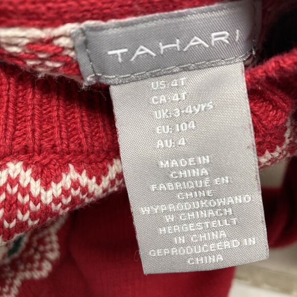 Tahari Argyle Sweater Girl Toddler Size 4T Christmas Holiday Red White Reindeer - Picture 4 of 8
